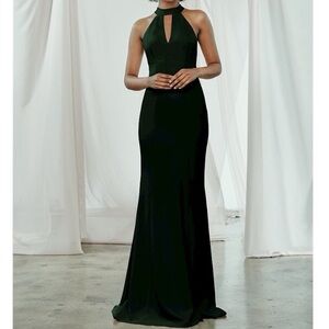 Amsale Hunter Green Halter Neck Maxi Gown